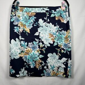 Van Heusen Blue Pencil Skirt Floral Pattern Sz‎ 12